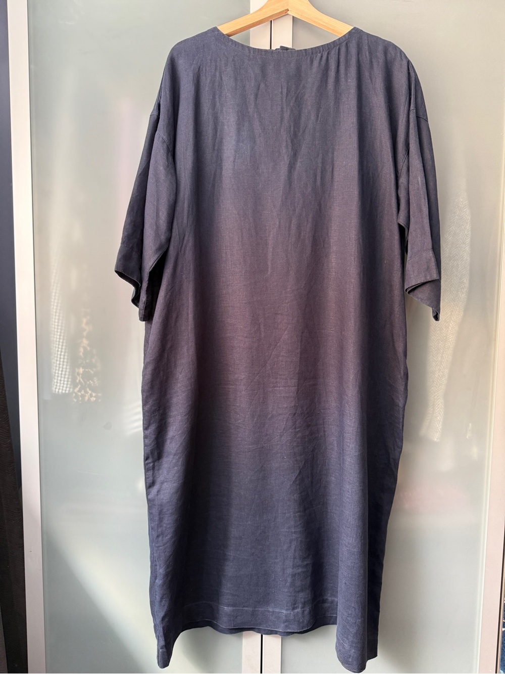 Muji Midi Shift Dress in Navy Linen